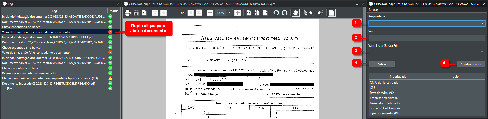 Janela de edição dos metadados da indexação