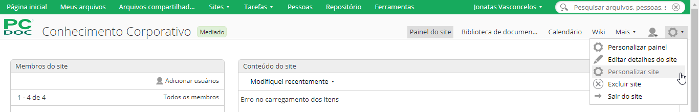 Acesso configuração site