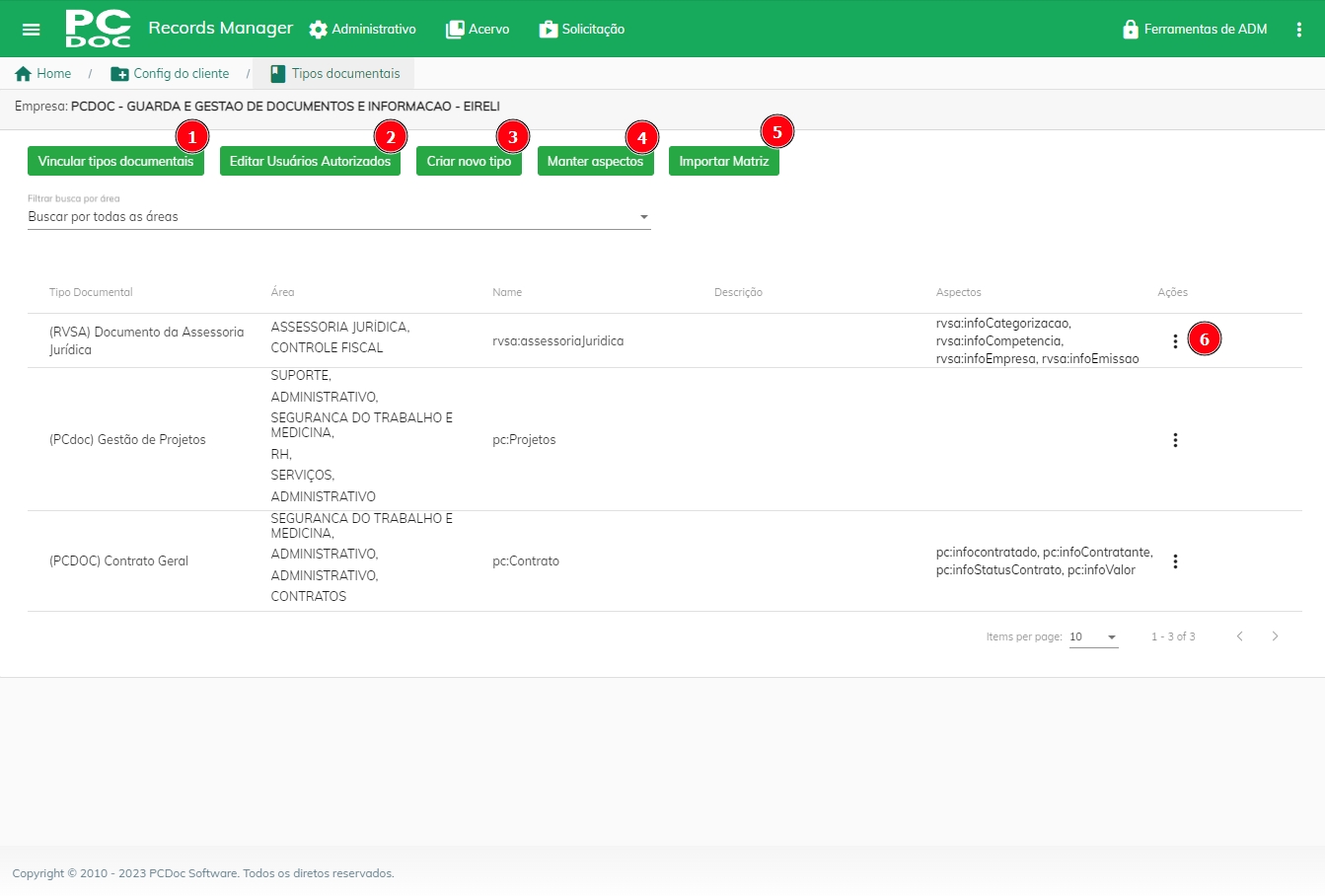 Tela Configurar tipos documentais